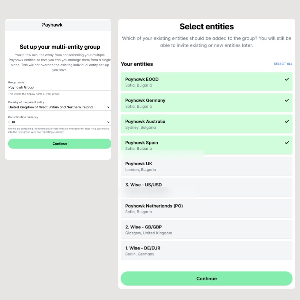 Streamlined Multi-entity  management with Payhawk's new feature - Create a new group and add entities on an admin level in a few clicks